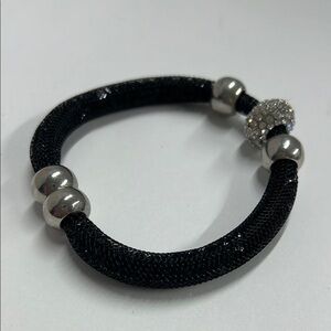 Black Mesh Magnetic Silvertone Crystal Bracelet